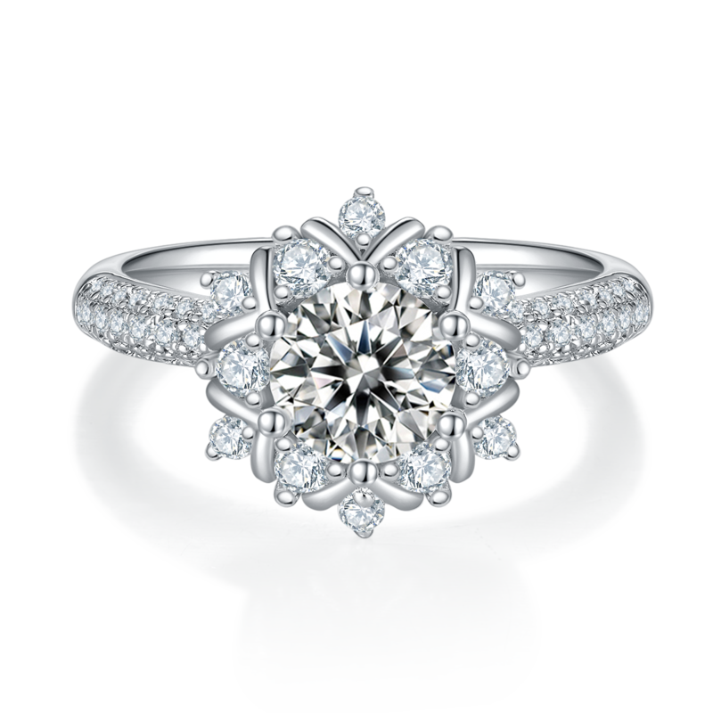 鸾花S925银镀白金MoissaniteWomen's Ring1ctD级